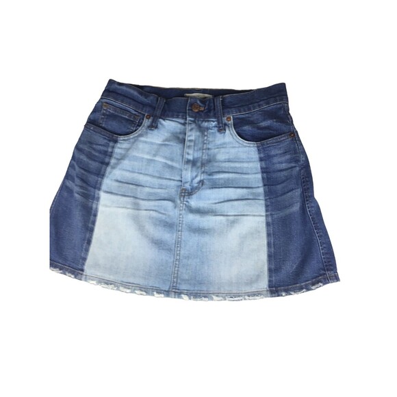 Madewell women skirt Size 27 Pieced McCarren Raw-Hem Jean colorblock  G5928 - Picture 3 of 10